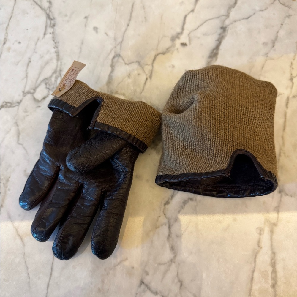 Vintage Christian Dior Brown Leather Driving Gloves, Cashmere Lined, XL - Picture 8 of 10